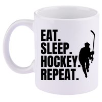 Eat Sleep Hockey Repeat Funny 11oz C Handle Ceramic Mug