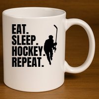 Eat Sleep Hockey Repeat Funny 11oz C Handle Ceramic Mug