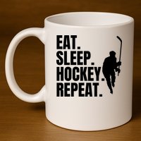 Eat Sleep Hockey Repeat Funny 11oz C Handle Ceramic Mug
