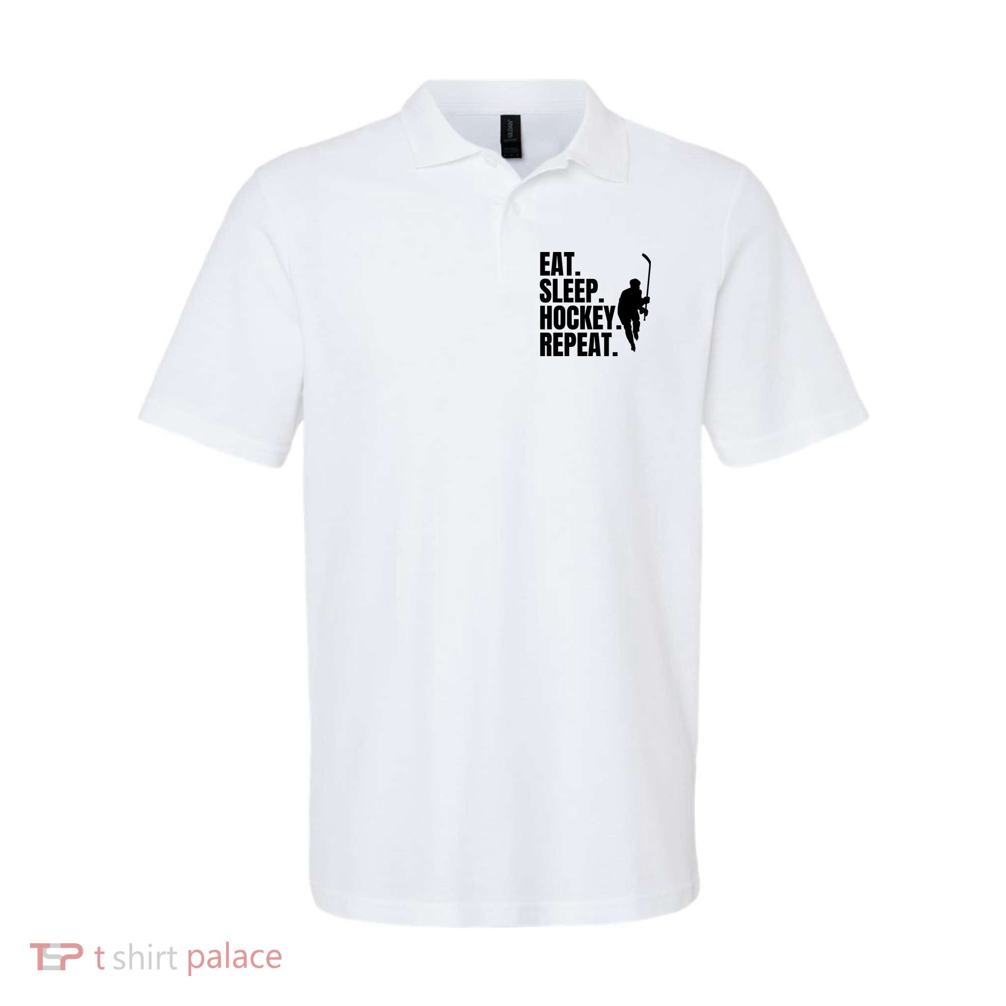 Eat Sleep Hockey Repeat Funny Polo
