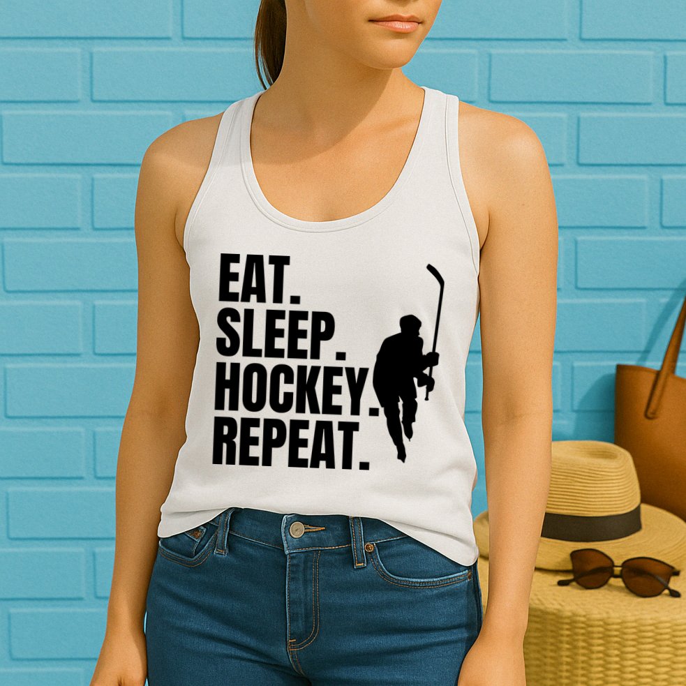 Eat Sleep Hockey Repeat Funny Womens Tank Top