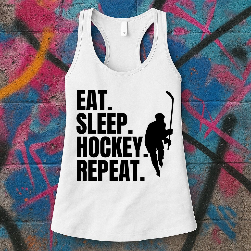 Eat Sleep Hockey Repeat Funny Womens Tank Top