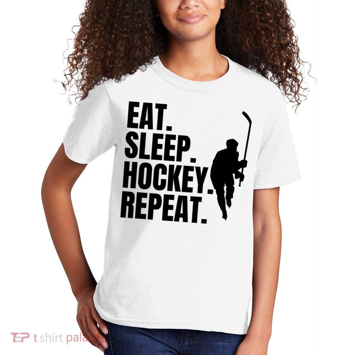Eat Sleep Hockey Repeat Funny Kids T-Shirt