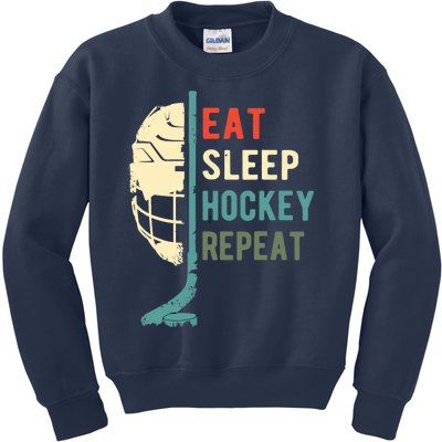 Eat Sleep Hockey Repeat Funny Retro Vintage Kids Sweatshirt