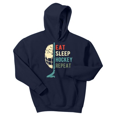 Eat Sleep Hockey Repeat Funny Retro Vintage Kids Hoodie