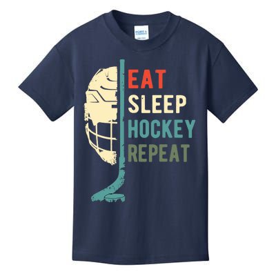 Eat Sleep Hockey Repeat Funny Retro Vintage Kids T-Shirt