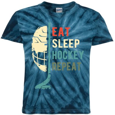 Eat Sleep Hockey Repeat Funny Retro Vintage Kids Tie-Dye T-Shirt