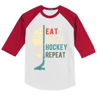 Eat Sleep Hockey Repeat Funny Retro Vintage Kids Colorblock Raglan Jersey