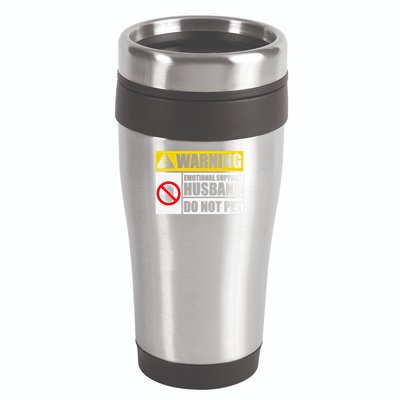 Emotional Support Husband Do Not Pet Funny Warning Sign 16oz Travel Tumbler