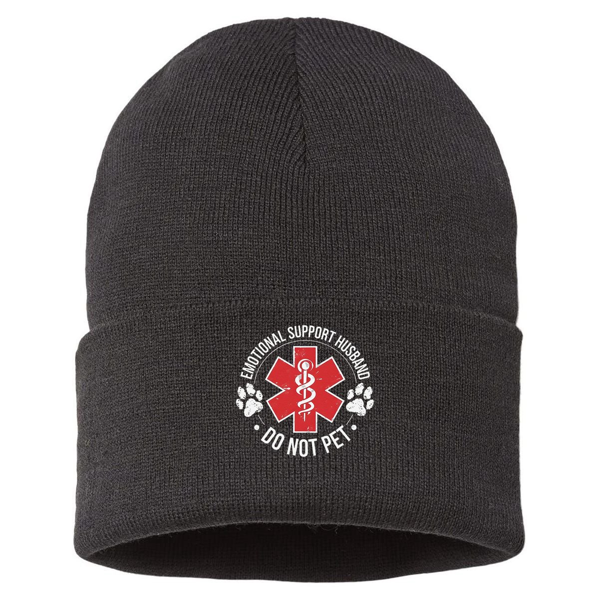 Emotional Support Husband Do Not Pet Gag Design Apparel Sustainable Knit Beanie