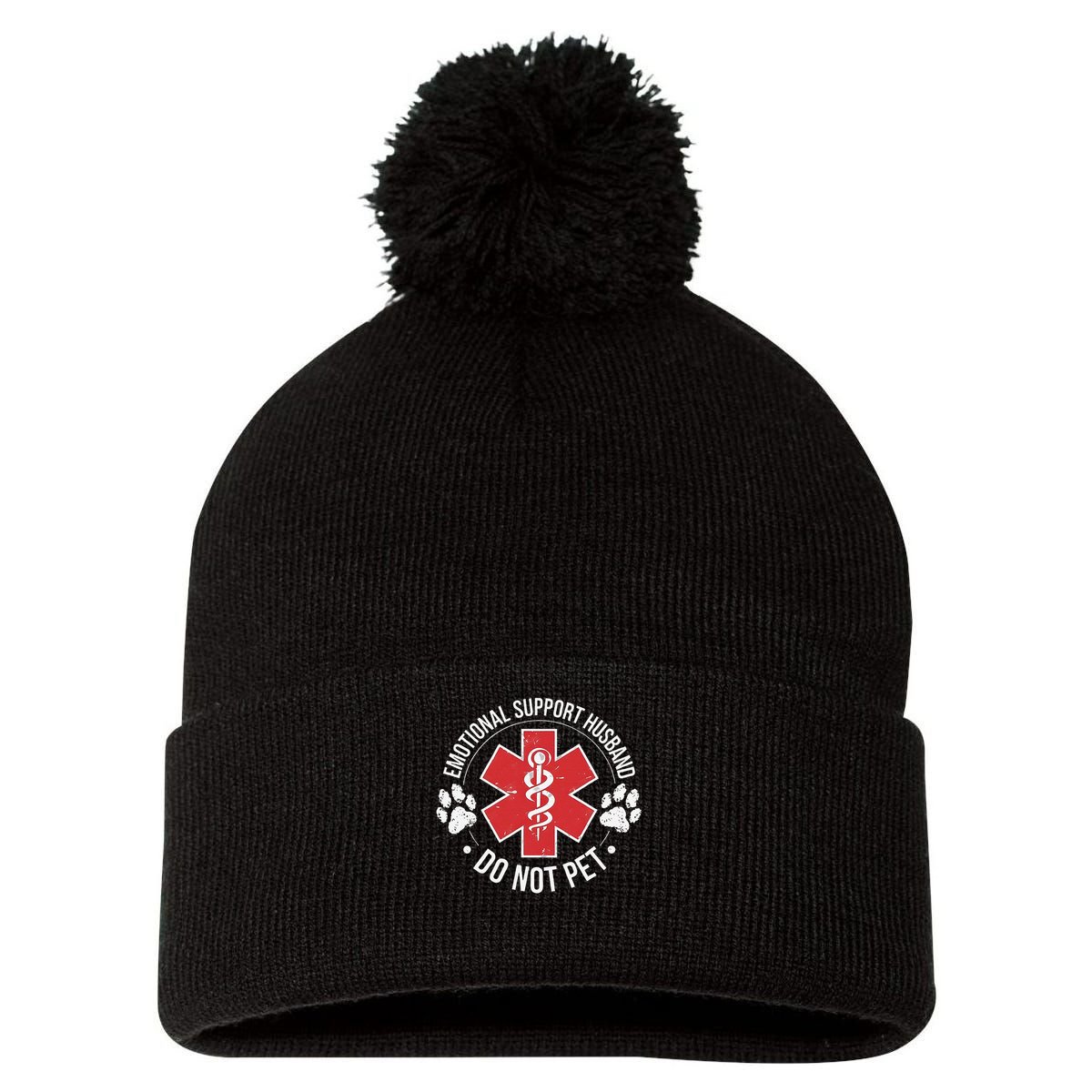 Emotional Support Husband Do Not Pet Gag Design Apparel Pom Pom 12in Knit Beanie