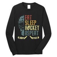 Eat Sleep Hockey Repeat Ice Hockey Retro Vintage Long Sleeve Shirt