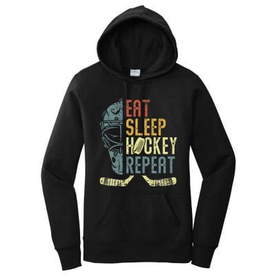 Eat Sleep Hockey Repeat Ice Hockey Retro Vintage Women's Pullover Hoodie