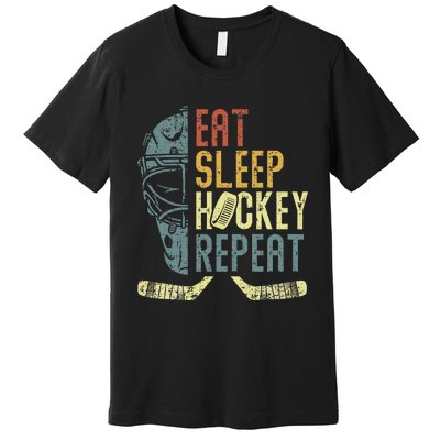 Eat Sleep Hockey Repeat Ice Hockey Retro Vintage Premium T-Shirt