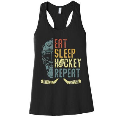 Eat Sleep Hockey Repeat Ice Hockey Retro Vintage Women's Racerback Tank