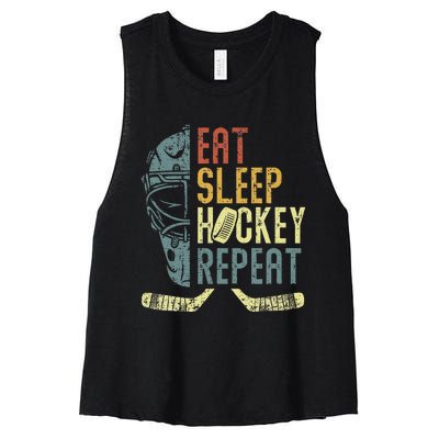 Eat Sleep Hockey Repeat Ice Hockey Retro Vintage Women's Racerback Cropped Tank