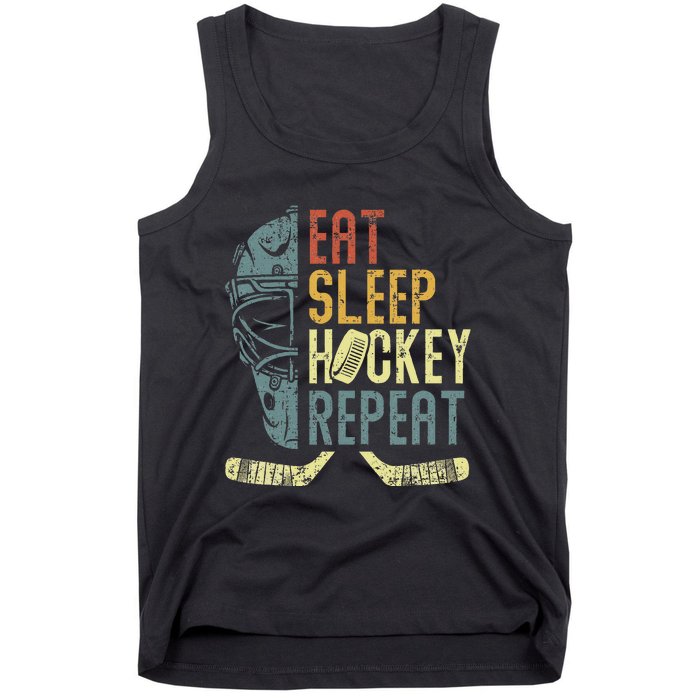 Eat Sleep Hockey Repeat Ice Hockey Retro Vintage Tank Top