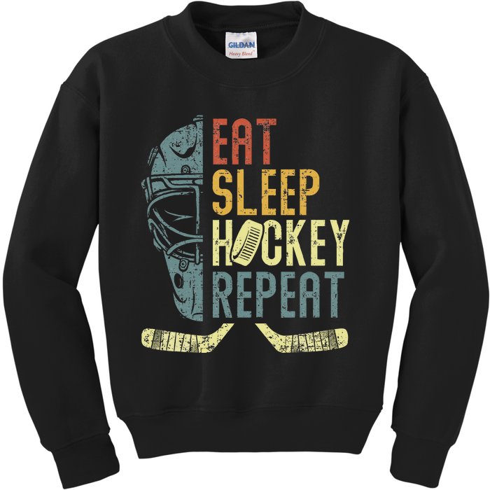 Eat Sleep Hockey Repeat Ice Hockey Retro Vintage Kids Sweatshirt