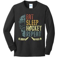 Eat Sleep Hockey Repeat Ice Hockey Retro Vintage Kids Long Sleeve Shirt