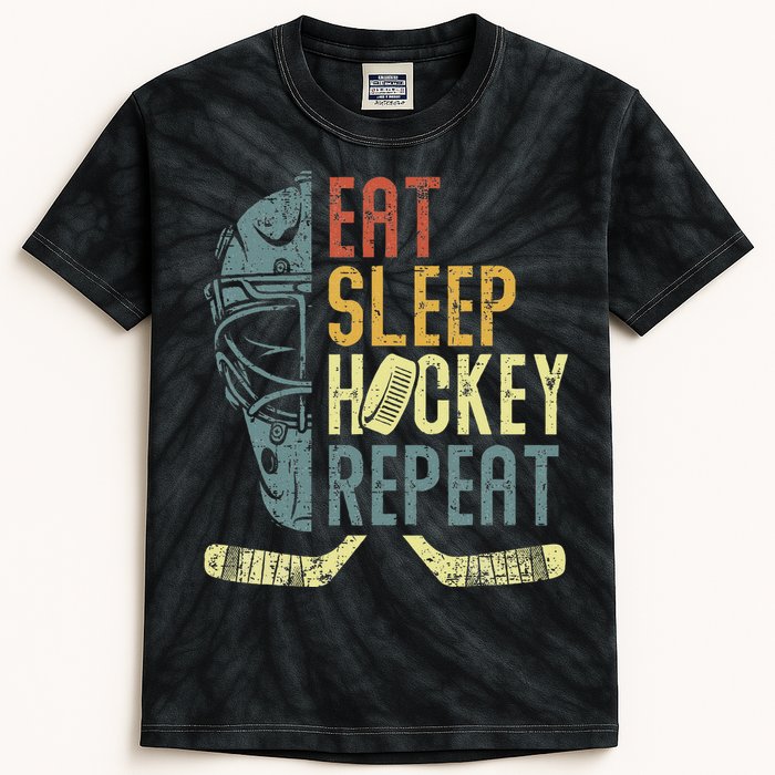 Eat Sleep Hockey Repeat Ice Hockey Retro Vintage Kids Tie-Dye T-Shirt