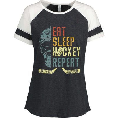 Eat Sleep Hockey Repeat Ice Hockey Retro Vintage Enza Ladies Jersey Colorblock Tee