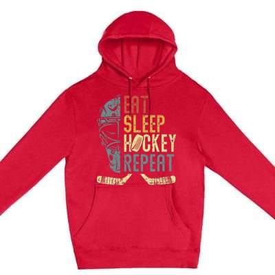 Eat Sleep Hockey Repeat Ice Hockey Retro Vintage Premium Pullover Hoodie