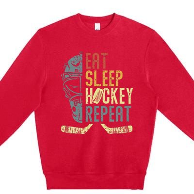 Eat Sleep Hockey Repeat Ice Hockey Retro Vintage Premium Crewneck Sweatshirt