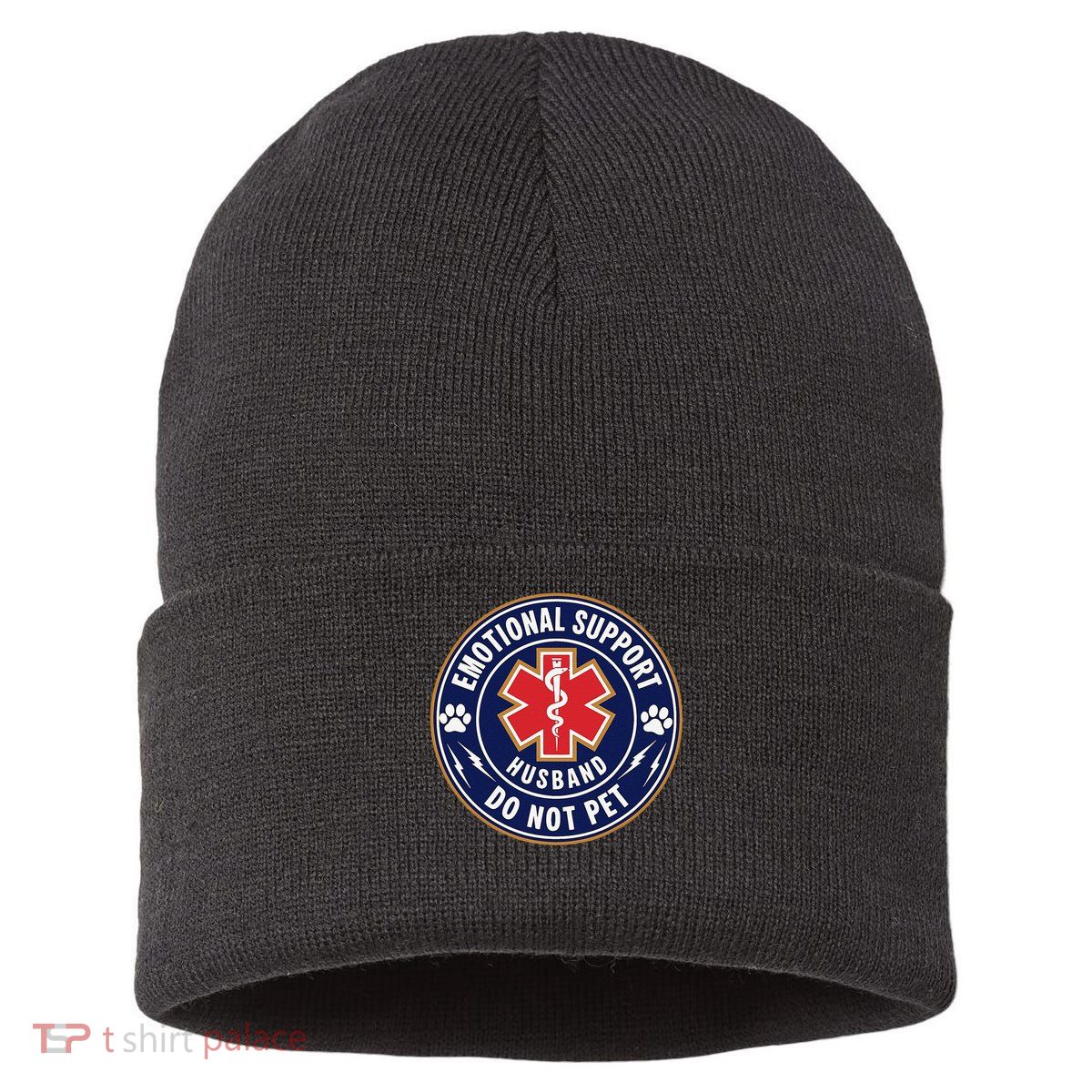 Emotional Support Husband Do Not Pet Service Dog Love Humor Sustainable Knit Beanie