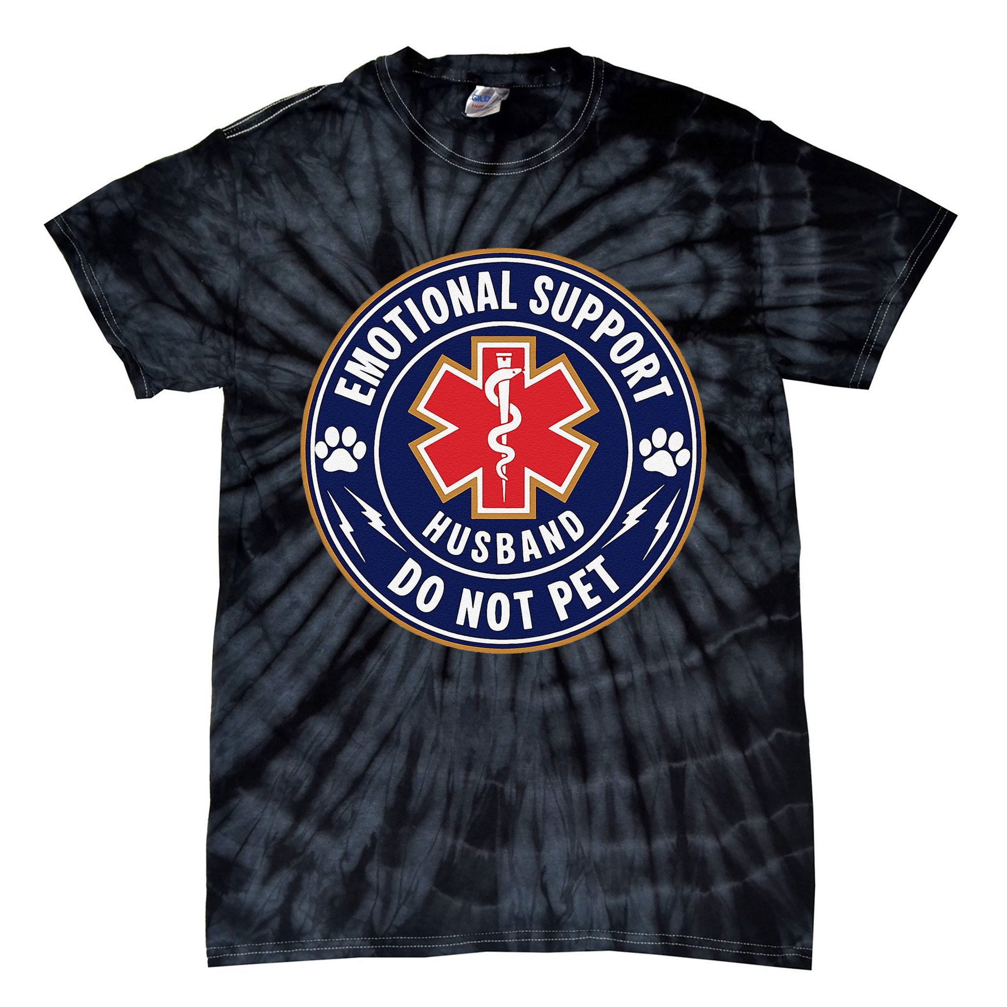 Emotional Support Husband Do Not Pet Service Dog Love Humor Tie-Dye T-Shirt