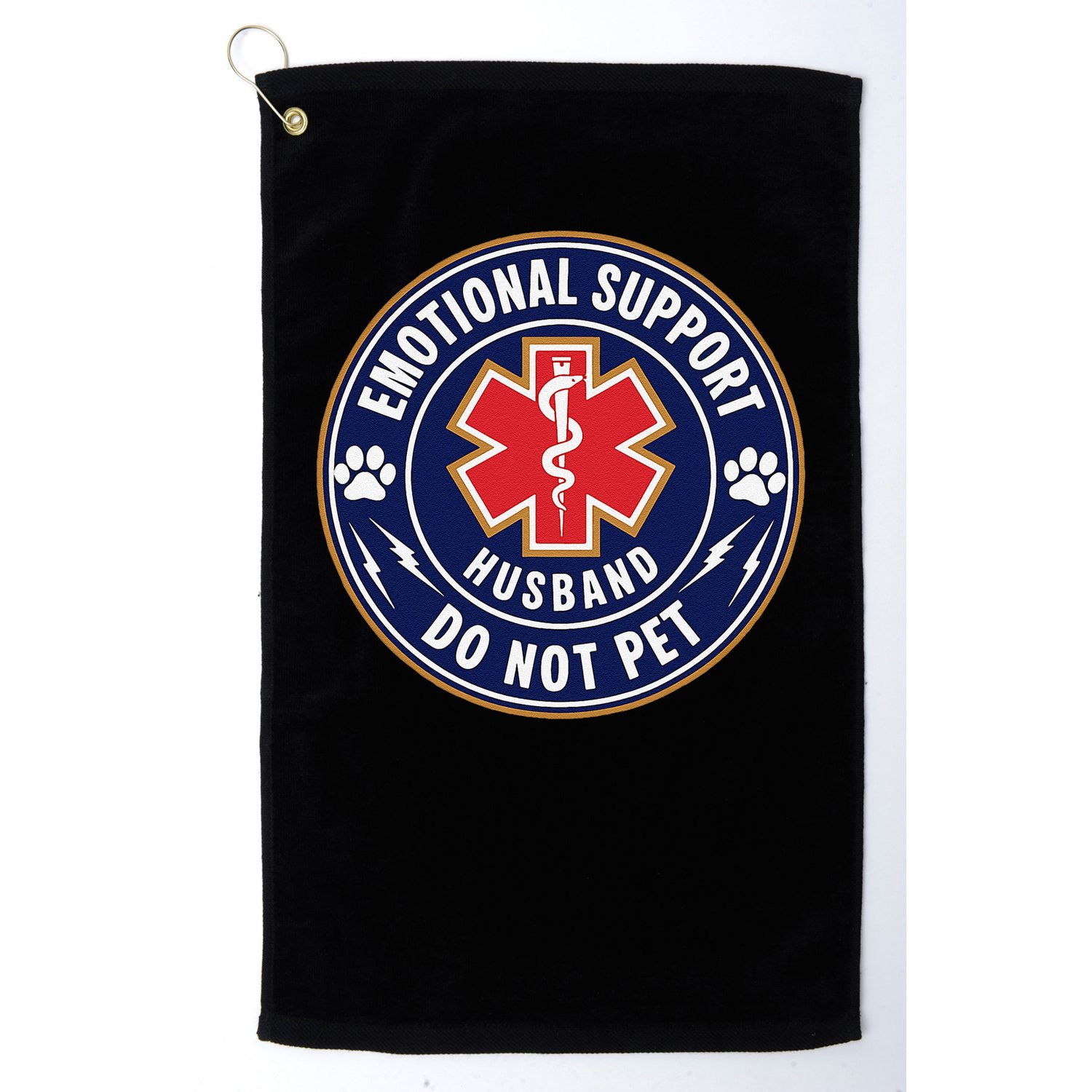 Emotional Support Husband Do Not Pet Service Dog Love Humor Golf Towel
