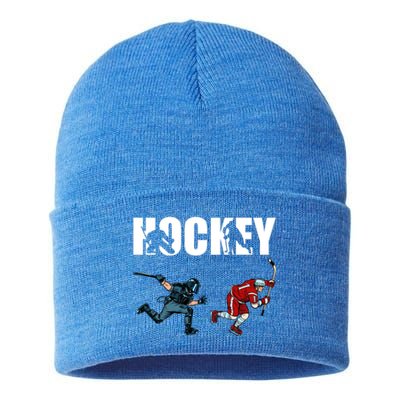 Eat Sleep Hockey Ice Hockey Player Gift Sustainable Knit Beanie