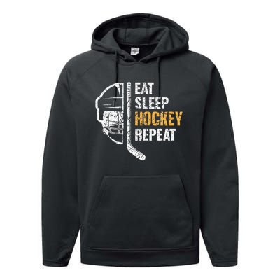 Eat Sleep Hockey Repeat Hockey Funny Ice Hockey Performance Fleece Hoodie