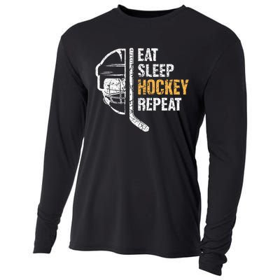 Eat Sleep Hockey Repeat Hockey Funny Ice Hockey Cooling Performance Long Sleeve Crew