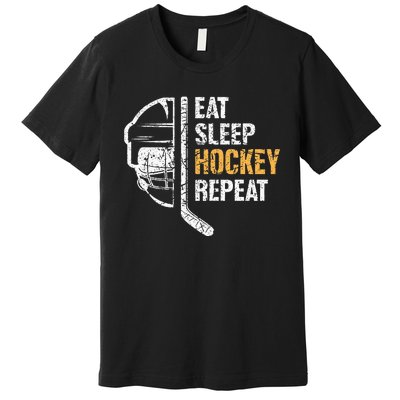 Eat Sleep Hockey Repeat Hockey Funny Ice Hockey Premium T-Shirt