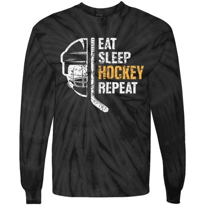 Eat Sleep Hockey Repeat Hockey Funny Ice Hockey Tie-Dye Long Sleeve Shirt