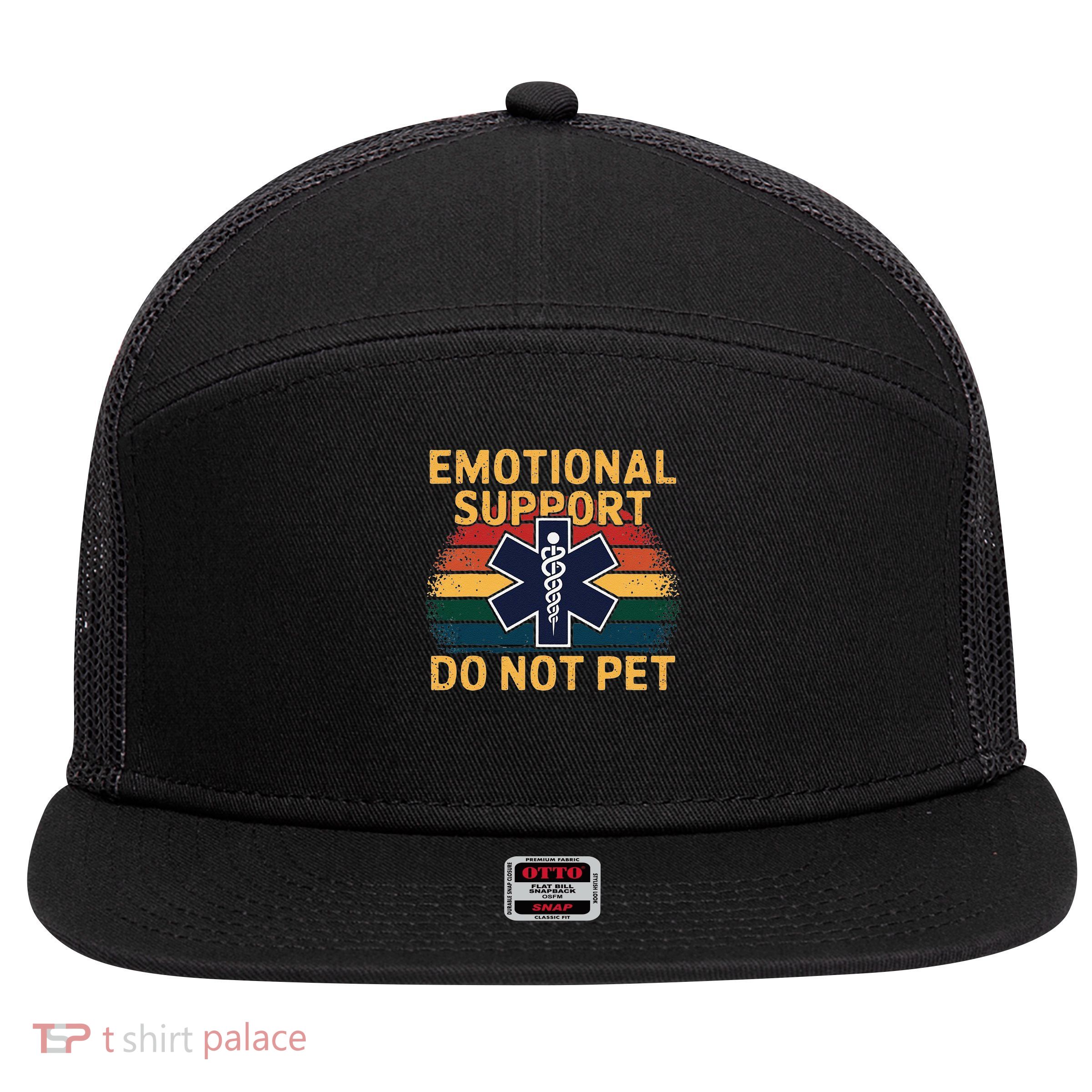 Emotional Support Husband Do Not Pet 7 Panel Mesh Trucker Snapback Hat