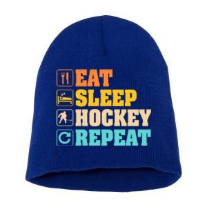 Eat Sleep Hockey Repeat For Hockey Player Cute Gift Short Acrylic Beanie