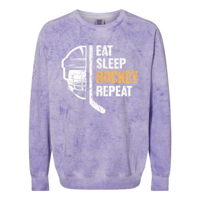 Eat Sleep Hockey Repeat Hockey Funny Ice Hockey Colorblast Crewneck Sweatshirt