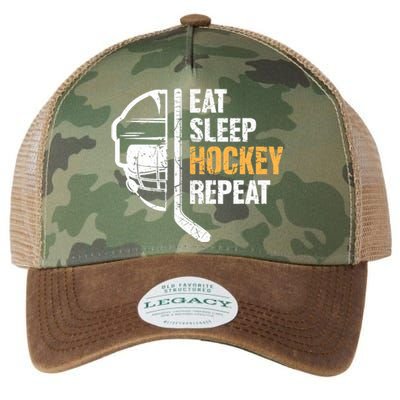 Eat Sleep Hockey Repeat Hockey Funny Ice Hockey Legacy Tie Dye Trucker Hat