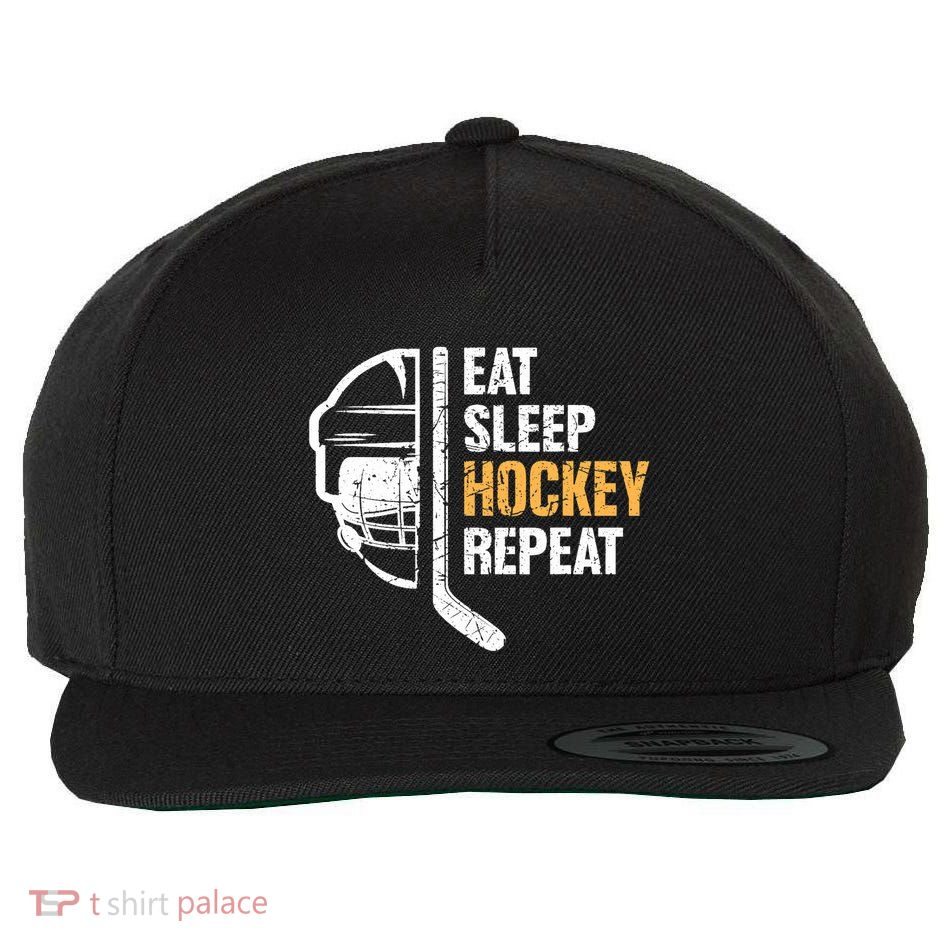 Eat Sleep Hockey Repeat Hockey Funny Ice Hockey Wool Snapback Cap