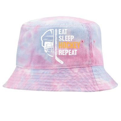 Eat Sleep Hockey Repeat Hockey Funny Ice Hockey Tie-Dyed Bucket Hat