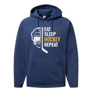 Eat Sleep Hockey Repeat Hockey Funny Ice Hockey Performance Fleece Hoodie