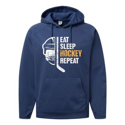 Eat Sleep Hockey Repeat Hockey Funny Ice Hockey Performance Fleece Hoodie