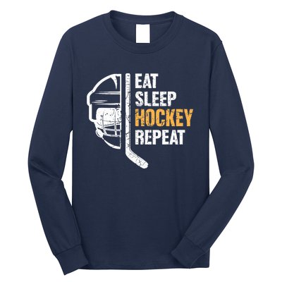 Eat Sleep Hockey Repeat Hockey Funny Ice Hockey Long Sleeve Shirt