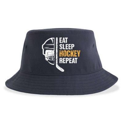 Eat Sleep Hockey Repeat Hockey Funny Ice Hockey Sustainable Bucket Hat