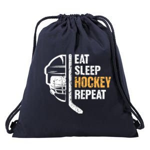 Eat Sleep Hockey Repeat Hockey Funny Ice Hockey Drawstring Bag