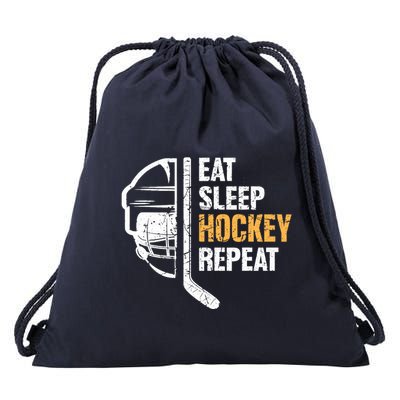 Eat Sleep Hockey Repeat Hockey Funny Ice Hockey Drawstring Bag