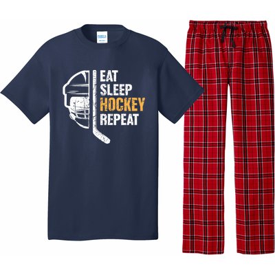 Eat Sleep Hockey Repeat Hockey Funny Ice Hockey Pajama Set