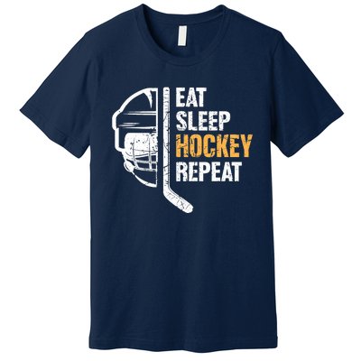 Eat Sleep Hockey Repeat Hockey Funny Ice Hockey Premium T-Shirt