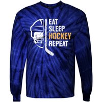 Eat Sleep Hockey Repeat Hockey Funny Ice Hockey Tie-Dye Long Sleeve Shirt